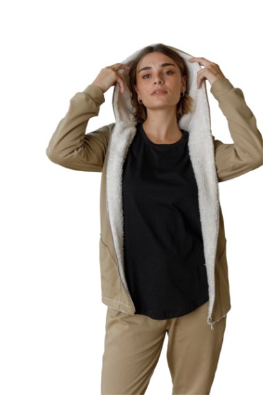 Campera con Capucha Corderito Interior Carmesí - 924