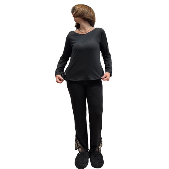 5972 - Pijama M/L de Algodón Liso con Puntilla