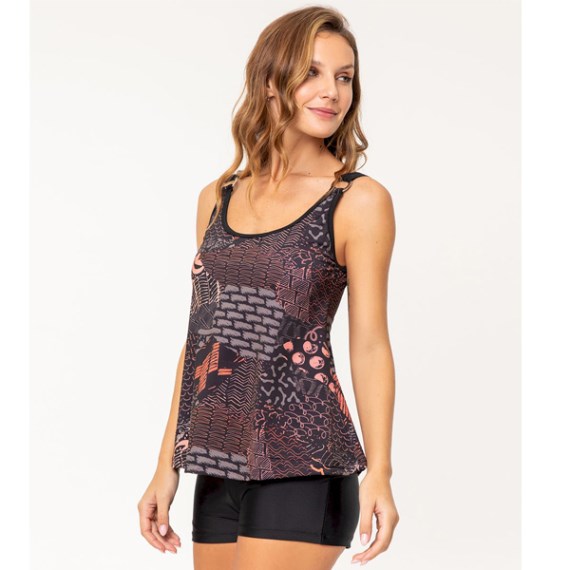 26238 - Tankini Estampada Bretel Liso Con Herraje Short Liso