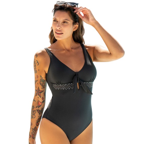 26218 - Malla Entera Con Lazo en Escote Con Tachas