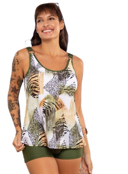 Tankini Plus Size con Breteles y Short - 25234